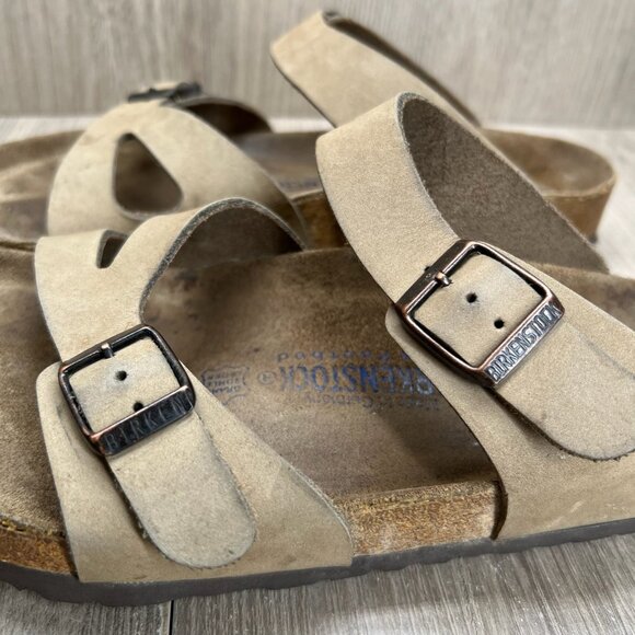 Birkenstock Franca Slide Sandal Adult Unisex L9 M7 Adjustable Strap Nubuck Beige - Picture 11 of 14